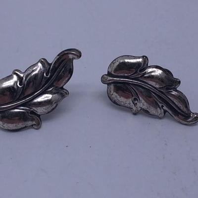 Sterling Silver Screw Back Leaf Earrings