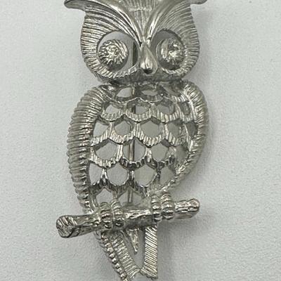 Silver Tone Owl Pin Brooch