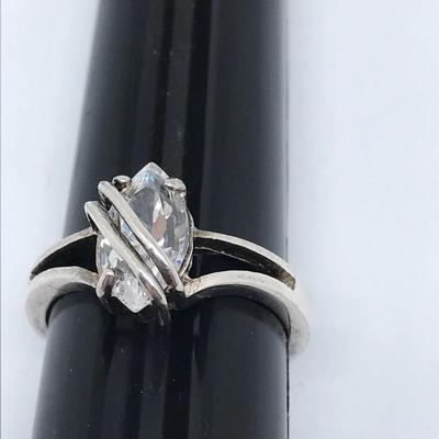 Sterling Solitaire Glass Ring Size 8