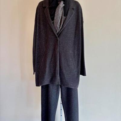 Black Wool Blend Knit Suit Scarf Eileen Fisher