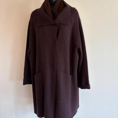 Brown Boiled Wool Coat Scarf Eileen Fisher