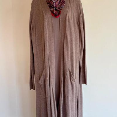 Taupe Brown Long Dress Jacket Scarf Halston NWOT