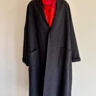 Grey Full Length Boiled Wool Coat Scarf Eileen Fisher