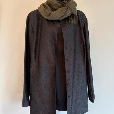 Black on Black Silk Duo Scarf Eileen  Fisher NWT