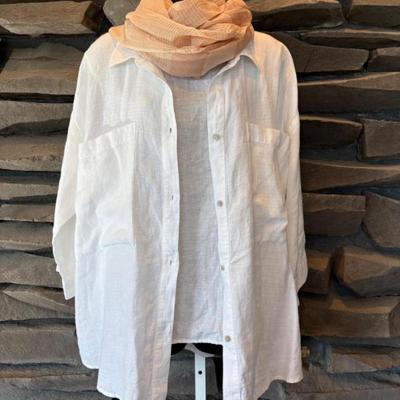 White Linen Duo Scarf Eileen Fisher