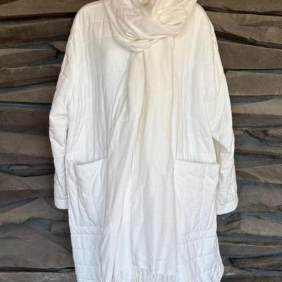 White Quilted Knit Coat Scarf Eileen Fisher