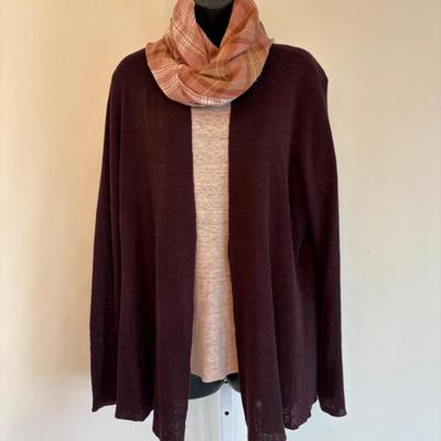 Brown Mauve Linen Shirt Sweater Pair Scarf Eileen Fisher and Poetry
