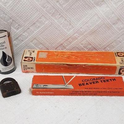 The Original Candle Lantern, Hoppe's 9 Gun Cleaning Kit, Yale Lock, Knife Sharpener