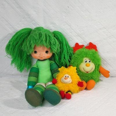 Vintage Rainbow Brite Patty O Green Doll, Green Star Sprite, Orange Star Sprite