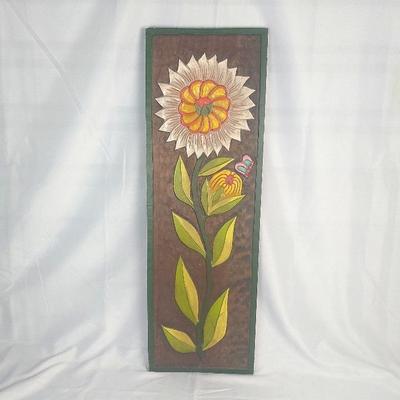 MCM "Flower Power" Hand Carved Hand Painted Wood 36"×12"×1"