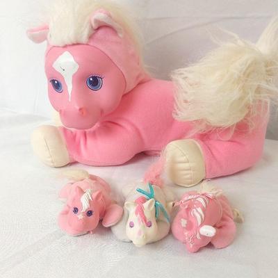 Vintage 1992 Pink Pony Surprise Plush With 3 Babies Stuffed Animal Horse