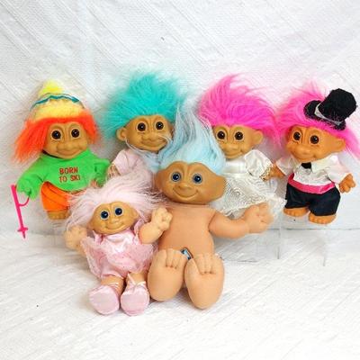 Vintage Trolls Dolls! 7in Bride and Groom Trolls, Pj Troll, Ski Troll, Ballerina Troll, 11in Troll