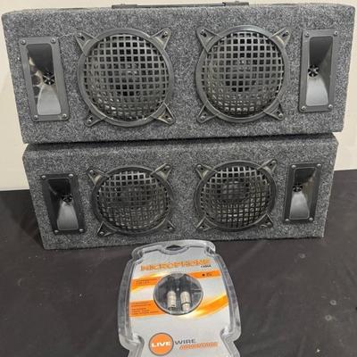 Pyramid Gold Amp, Cable, And Two Subwoofer/Tweeter Boxes 