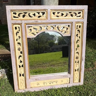 Antique Hand Carved Wood Mirror 
