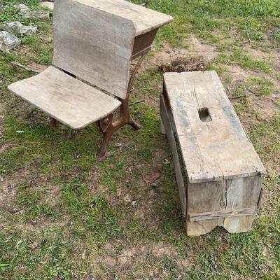 Wooden on Iron Base School Desk And Bench