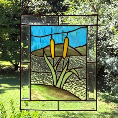 Cat Tails Stained Glass Panel 