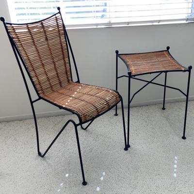 Wicker Side Table & Chair