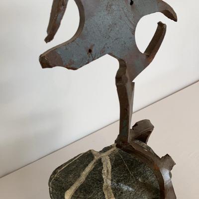 Metal Sculpture with Rock 