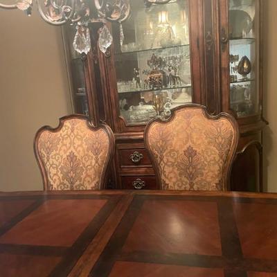 Sale Photo Thumbnail #44: Vintage well made wood dining room set with 2 additional sleves for large gatherings.