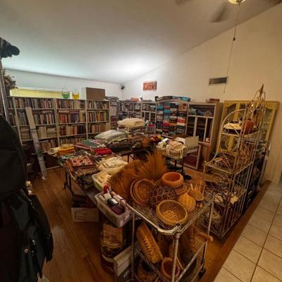 Another angle of the living room- every bookcase is for sale!  Over 40 bookcases from all various sizes. 