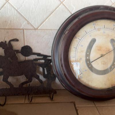 Horseshoe Thermometer and Cowboy Metal Decorative Hooks