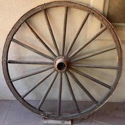 Antique Metal and Wooden Wagon Wheel