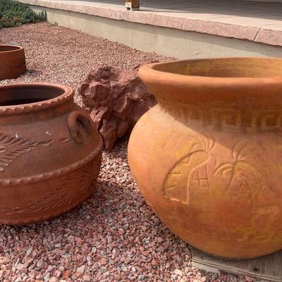 Three Large Terracotta Pits with Southwestern Designs