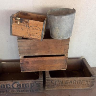 Antique Storage Boxes And Metal Pail