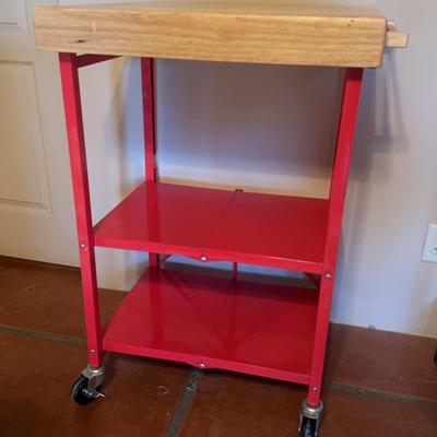 Origami Red Metal Butcher Block Collapsible Kitchen Island