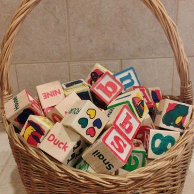Children's Basket Full Of Vintage Blocks - Teaching Tools