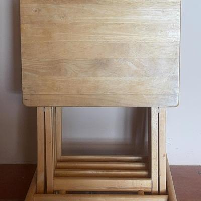Folding Wooden Tables/TV Trays (4) In Wooden Stand on Casters