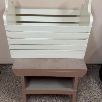 Wooden Steep Stool And Wooden Basket/Magazine Holder