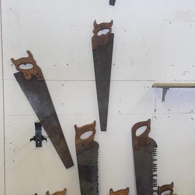 Collection of Vintage Saws with Wooden Handles
