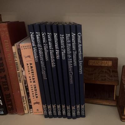 Vintage and Southwestern Books with Handmade Wooden Bookends