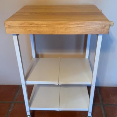Origami White Metal Collapisable Kitchen Island with Butcher Block