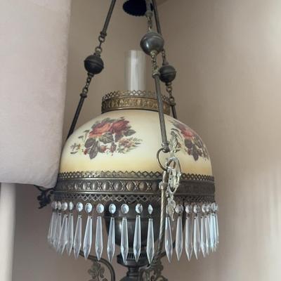 Antique Hanging Candle Chandelier with Crystal Prisims