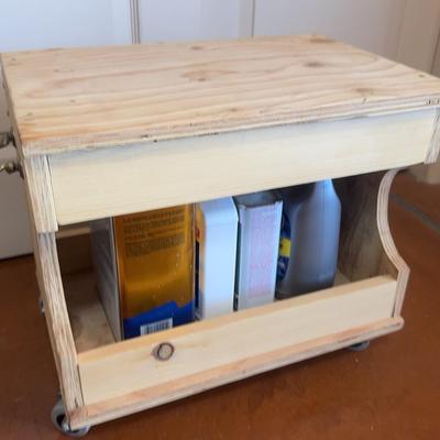 Wooden Garage/gardening Bench On Casters With Storage