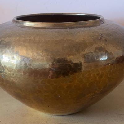 Vintage Hammered Brass Spittoon