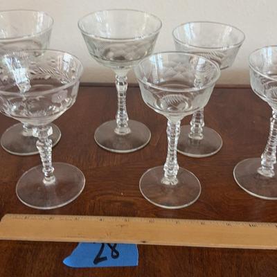 Two Sets Of 3-Libbey Rock Sharpe Crystal Halifax Liquor Cocktail Stem Glasses I