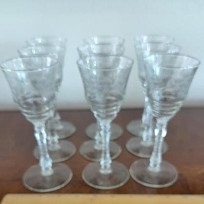 Set Of 9-Libbey Rock Sharpe Crystal Halifax Liquor Cocktail Stem Glasses I