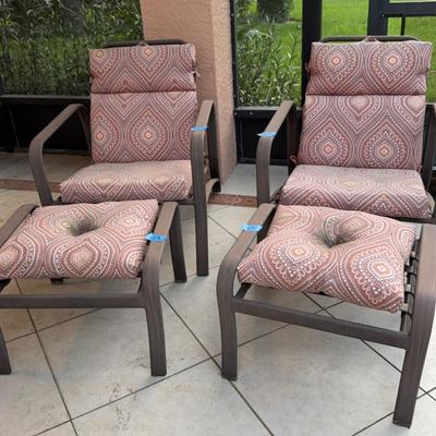 Set Of Two Adjustable Patio Chairs With Ottomans