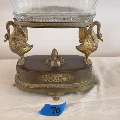  Mid-Century French Neoclassical Brass & Glass Footed Centerpiece