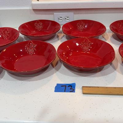 Set Of Eight Red Bowls Made In Italy