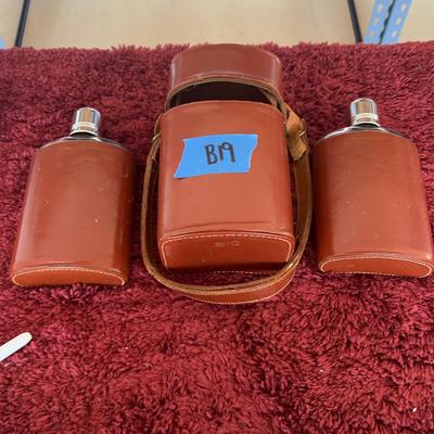 Cow Hide Flask Set 