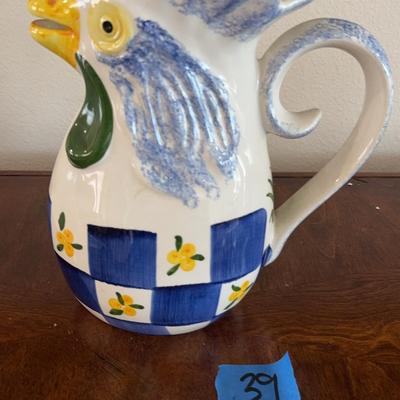Blue Hen Pitcher Ceramic