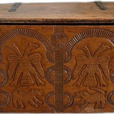 Antique Hand-Carved Wooden Chest W26 1/2” x H18” x D14 1/2”