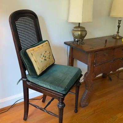 Cane Back Chair with Needlepoint Pillow
