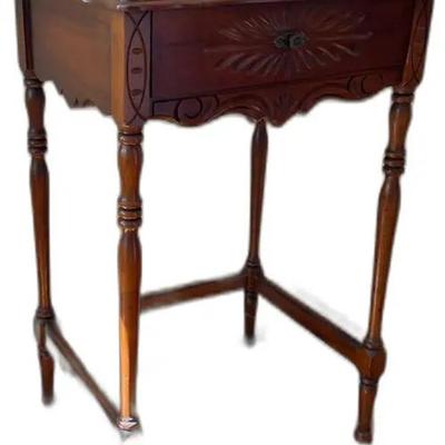 Wooden Side Table with Carved Details - H29” x W19” x D16”
