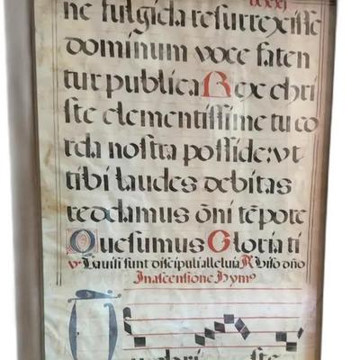 Antique Latin Prayer / Manuscript Page Framed
