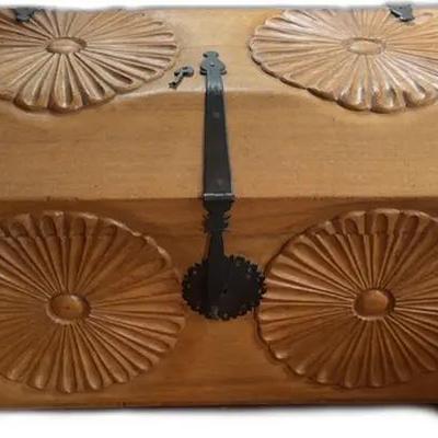 Vintage Wooden Chest with Floral Carvings - W30” x H19 1/2” x D30” - Made in Guatemala


